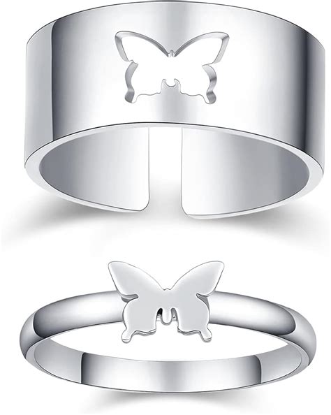 Deshionjewelry Butterfly Rings For Couples 18k White Gold Plated Couple Rings For Him And Her