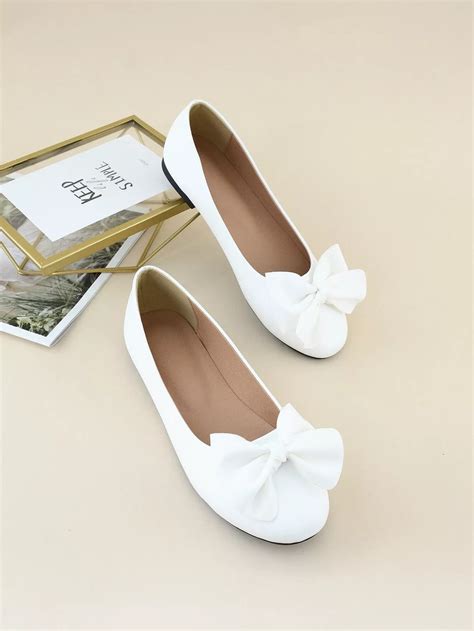 Bow Shoes Bow Flats White Ballet Flats White Flat Shoes White Dress
