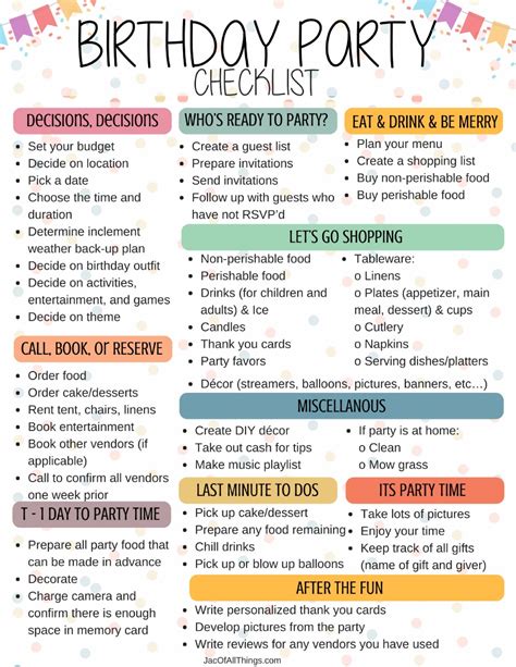 26 Life Easing Birthday Party Checklists Kitty Baby Love
