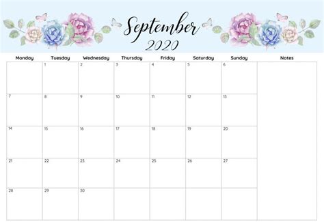Cute September 2020 Calendar With Notes 2020 Calendar Template