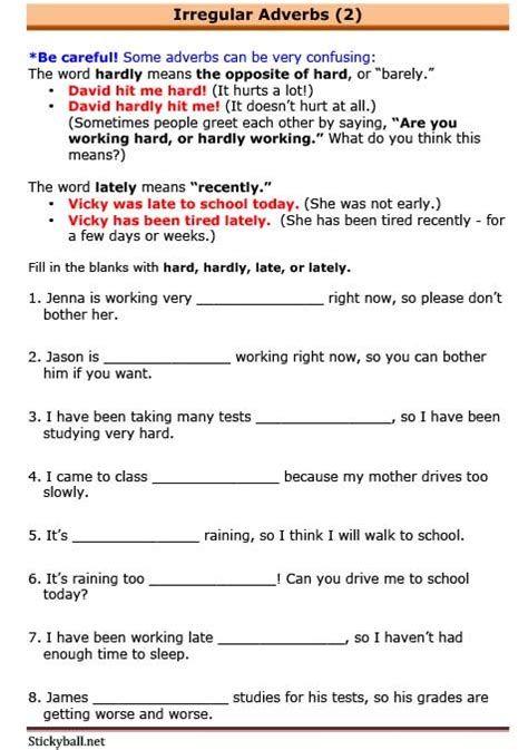 She may have arrived late or it is equally. ESL Grammar: Irregular Adverbs Review (hard, hardly, late ...