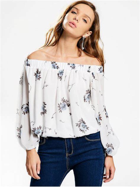 20 Off 2022 Off The Shoulder Floral Chiffon Blouse In White Zaful