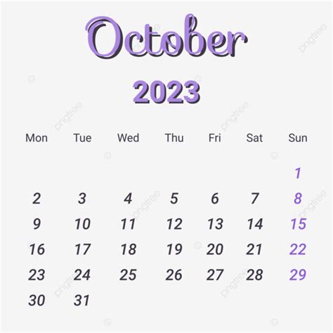 October 2023 Calendar With Purple Theme October 2023 October Calendar