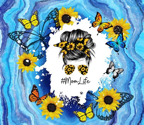 Mom Life Messy Bun Butterflies Sunflowers Etsy