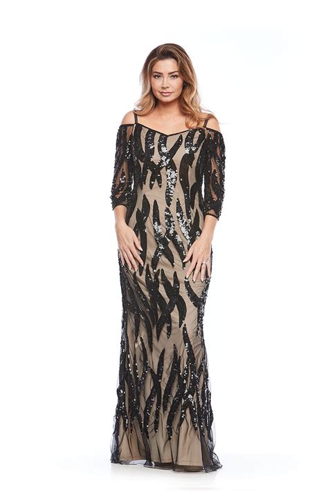 Beaded Long Sleeve Cold Shoulder Evening Gown Modes Eventwear Nz