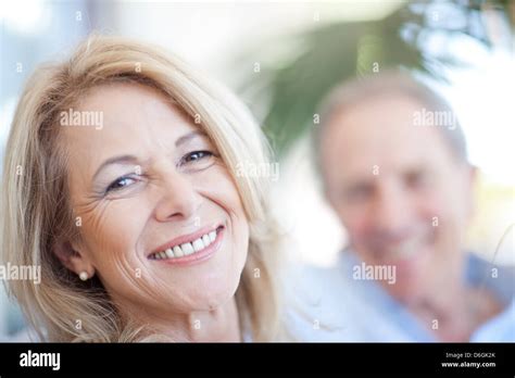 Close Up Of Older Womans Smiling Face Stock Photo Alamy