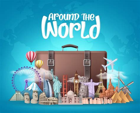 Travel Around The World Vector Design Travelling Suitcase Bag And