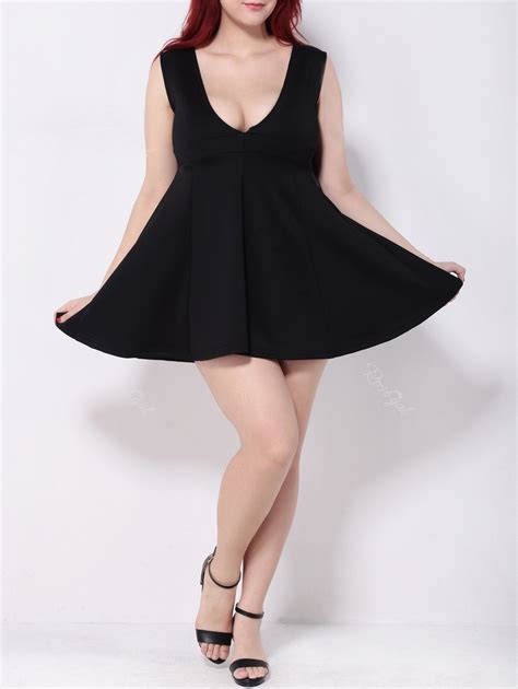 2018 Mini Swing Empire Waist Plus Size Club Dress In Black 5xl