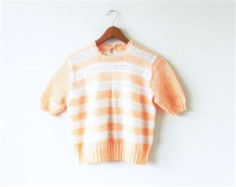 Peaches And Cream Vintage Knit Sweater Short Sleeved Pastel Sweater