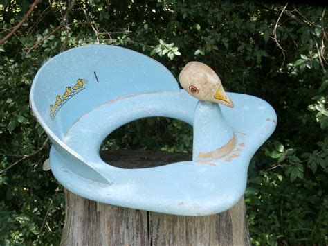 Vintage Wooden Potty Training Seat Blue With Duck Head And Decal