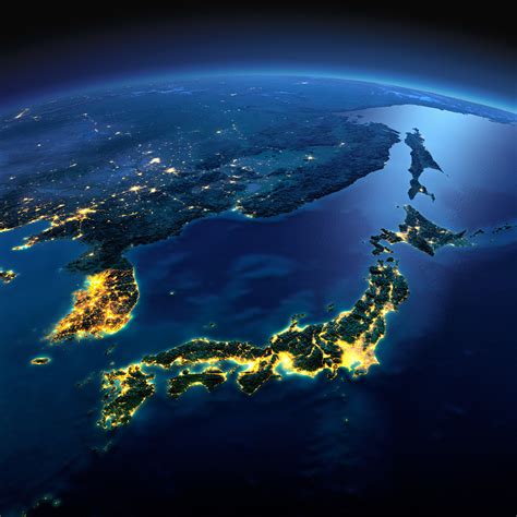 Japan And Korea At Night Earth At Night Earth View From Space Earth