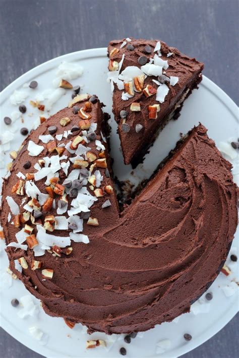 Add some chocolate buttercream frosting to put this cake recipe over the top! Moist and rich 2-layer vegan German chocolate cake with a ...