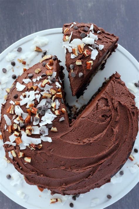 Fourteen very thin layers with chocolate between each layer. Moist and rich 2-layer vegan German chocolate cake with a ...