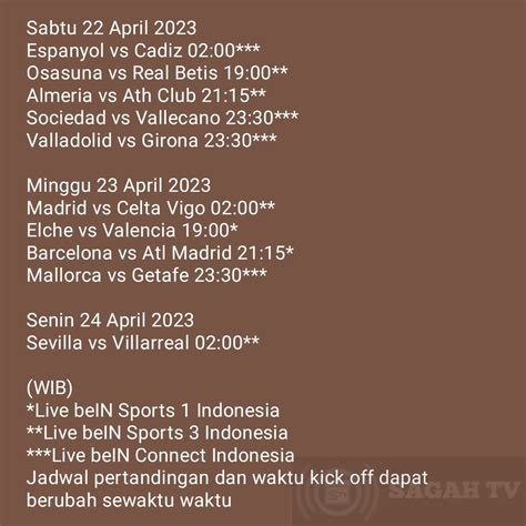 Sagahtvlive On Twitter Jadwal Pertandingan EPL P 32 Laliga P 30