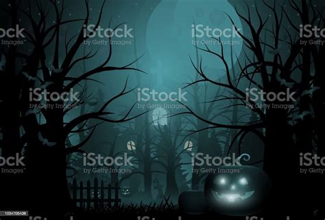 Selamat Halloween Latar Belakang Dan Labu Pohon Menakutkan Di Kuburan