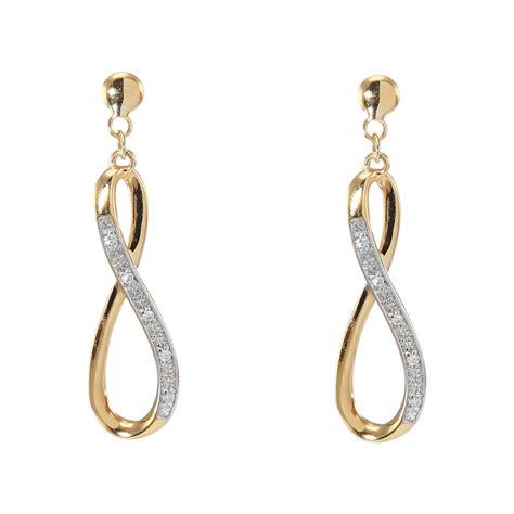 Boucles D Oreilles Pendantes Or Jaune Signe Infini Et Diamants Ref