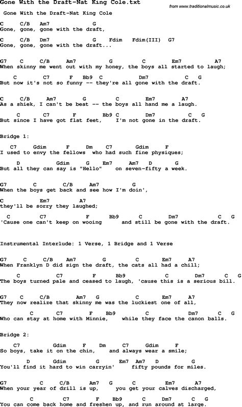 jazz song gone with the draft nat king cole with chords tabs and lyrics from top bands and