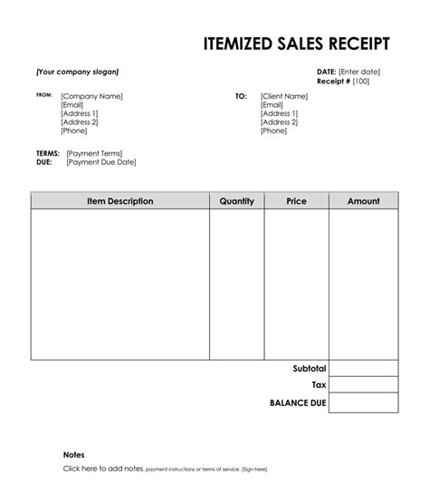 10 Free Itemized Receipts For Word