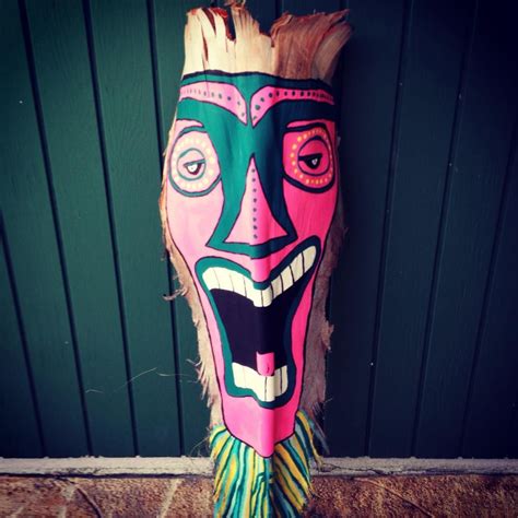 Original Painted Palm Tree Frond Tiki Mask Art And Collectibles Sculpture
