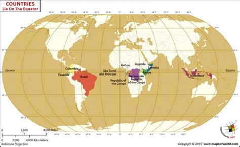 World Map Showing The Countries That Lie On The Equator Answers