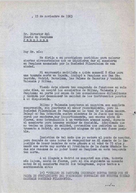 Carta Dirigida Al Director Del Diario De Pamplona 15 11 1963
