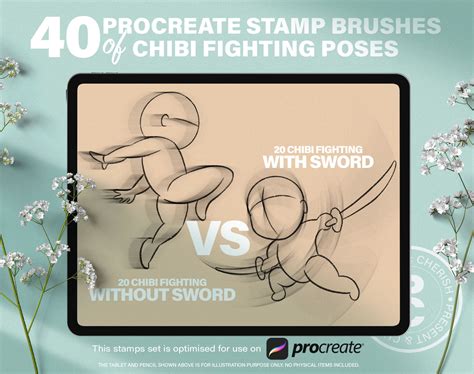 40 Chibi Procreate Fighting Poses Stamps Brushes Cute Anime Etsy Canada