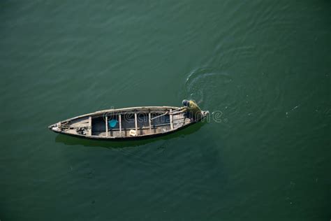 Top View Of A Fisherman Boat In The River Stock Photo Image Of View