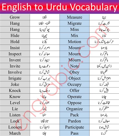 1000 English Urdu Words Good Vocabulary Words English Vocabulary