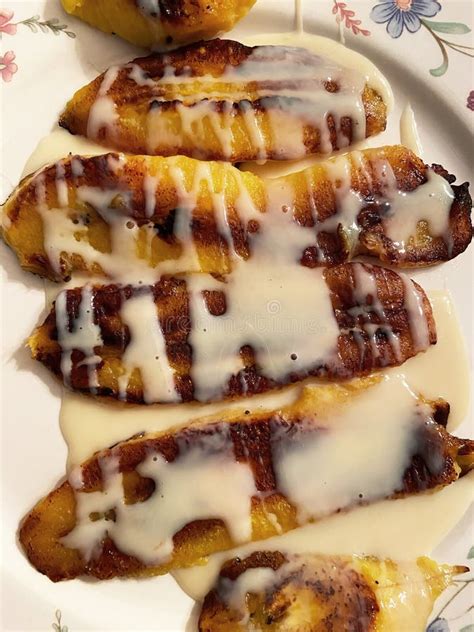 Fried Bananas With Condensed Milk Dessert Mexican Food Stock Photo