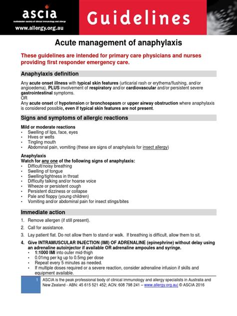Ascia Guidelines Acute Management Anaphylaxis Dec2016 Allergy