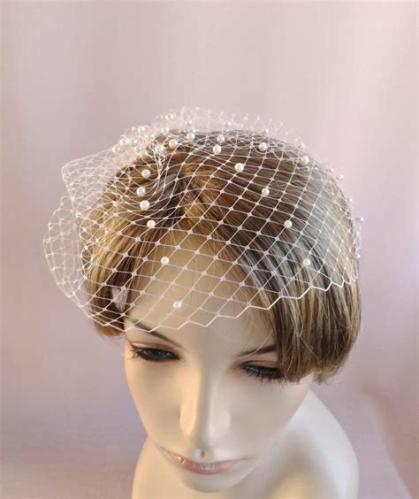 bridal birdcage veil with pearls wedding bird cage veil wedding veil russian veiling white