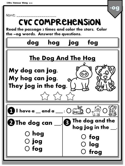 Cvc Reading Comprehension Worksheets Pdf Kidsworksheetfun