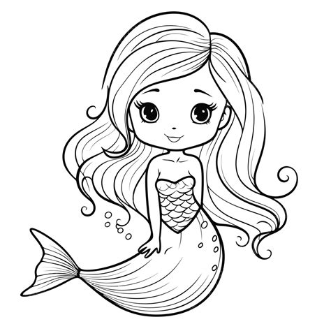 Cute Mermaid Coloring Pages Outline Sketch Drawing Vector Mermaid