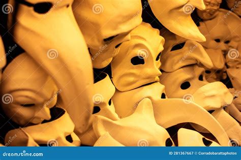 Eerie Masks Hanging From The Sky Stock Image Image Of Auditorium
