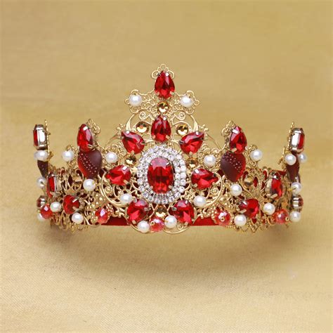 A fresh vintage queen crown will complete your look. HONORINE Red Baroque Crown, Queen Crown, Red Crown - olenagrin