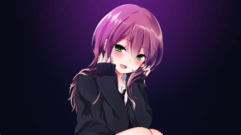 Anim E Girl Ice Rain Hair Purple Eyes Green Anime Gir