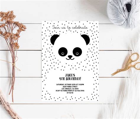 Panda Birthday Invitation Panda Party Printable Invitation Etsy