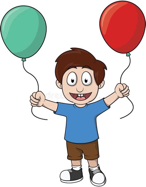 Boy Holding Two Balloon Cartoon Color Illustration Stock Vector