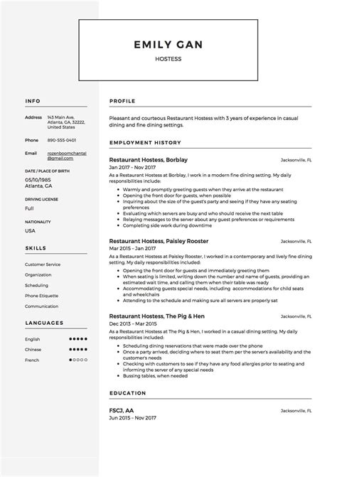 49 Hostess Position Resume Objective For Your Needs