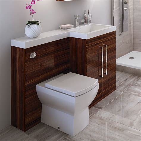 Wall mounted bathroom vanities online: 1200mm Walnut Combination Basin Vanity Unit & Toilet Right ...