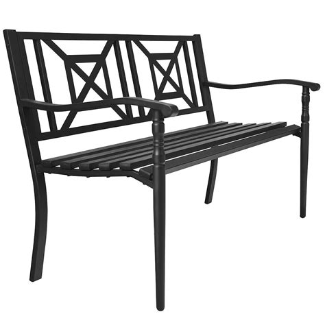 Patio Garden Bench Steel Frame Park Yard Outdoor Furniture Porch Chair