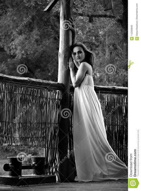 Beautiful Woman Young Pretty Woman Wearing A White Dress In A P Stock Image Image Of Romantic