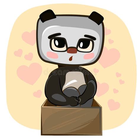 Cute Kid Panda Bear In Cardboard Box Kind Kid Animal As T
