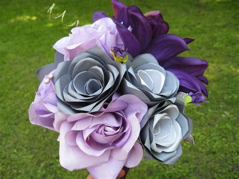 Purple And Grey Bridal Bouquet Wedding Silk And By Treetownpaper
