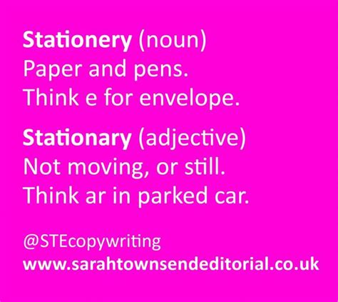 The Words Stationery And Pens Think E For Envelope Stationary Adjective