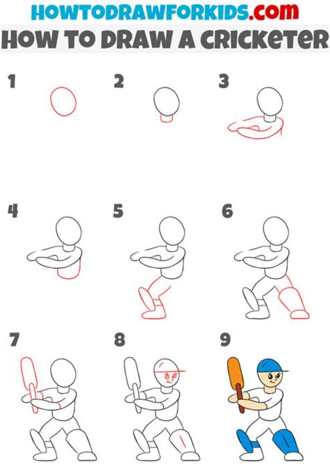 How To Draw A Cricketer Easy Drawing Tutorial For Kids