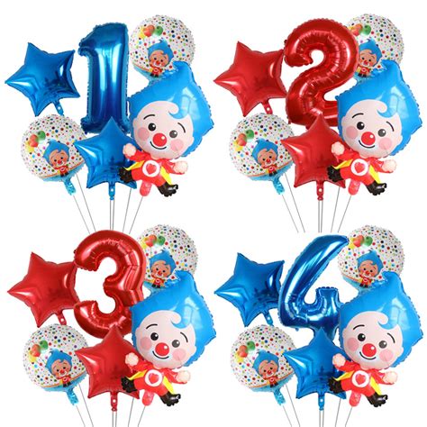 Plim Plim Clown Foil Helium Balloons Red Blue Number Balls Happy