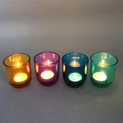 Custom Home Decoration Fancy Clear Colorful Tealight Candle Holders 6oz Candle Vessels High