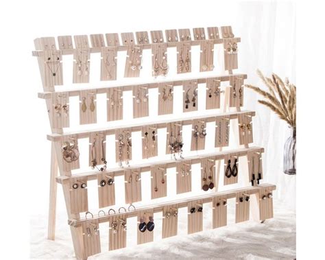 Wood Earring Display 5 Rows Large Capacity Earring Holder Jewelry