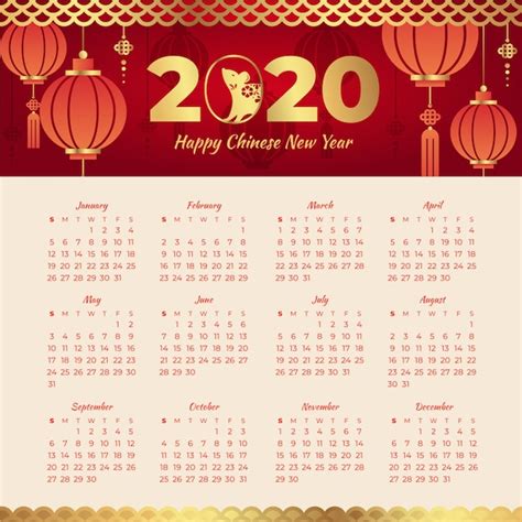 Red And Golden Chinese New Year Calendar Vector Free Download